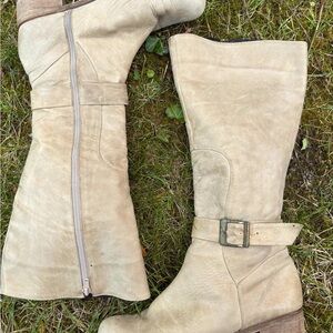 Vintage tall leather boots knee high black brown 2 tone Italian leather 7